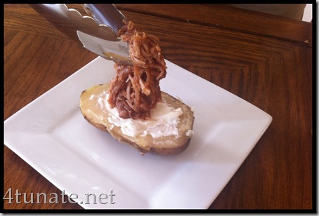 bbq pulled pork stuffed baked potatoes