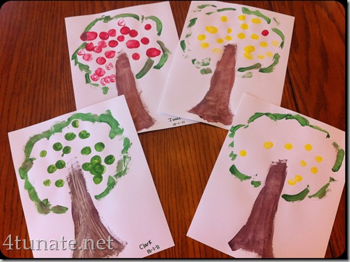 marshmallow print apple trees painting craft