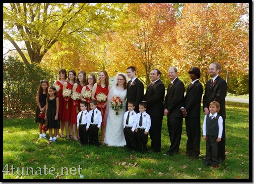 wedding party pictures with gorgeous fall trees