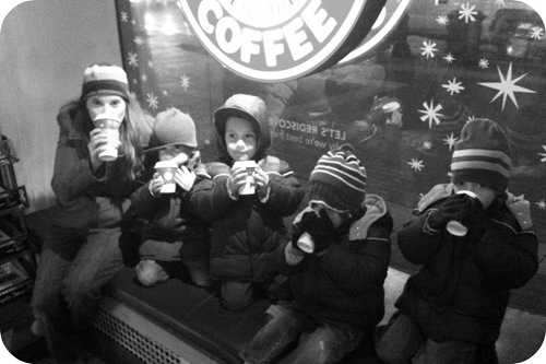 hot chocolate at monument circle of lights