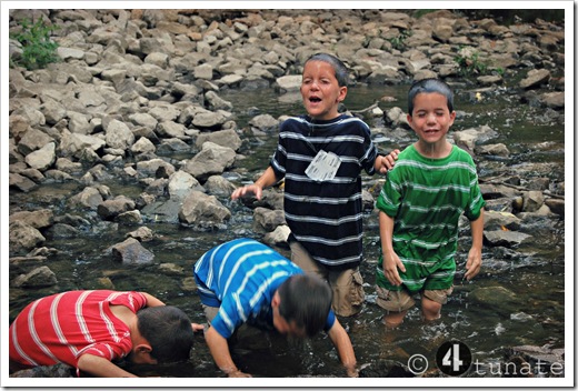 wading in the creek getting soaked