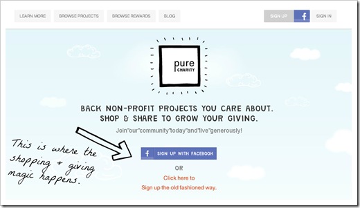 pure charity sign up screen shot
