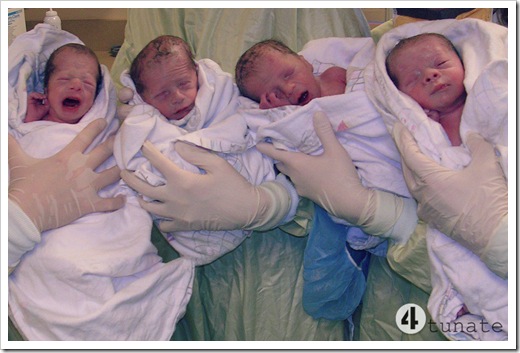 quadruplets after birth group picture delivery room 