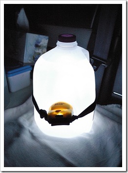 milk jug lamp with a headlight for camping