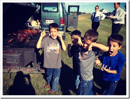 first hog roast on a farm